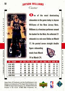 1998-99 SP Authentic #58 Jayson Williams Back