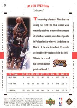 1998-99 SP Authentic #64 Allen Iverson Back