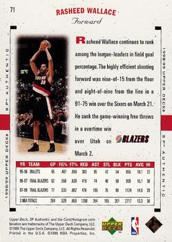 1998-99 SP Authentic #71 Rasheed Wallace Back