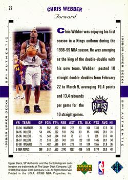 1998-99 SP Authentic #72 Chris Webber Back