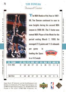 1998-99 SP Authentic #75 Tim Duncan Back