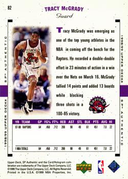 1998-99 SP Authentic #82 Tracy McGrady Back