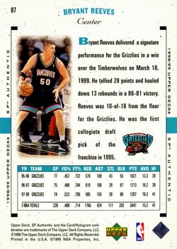 1998-99 SP Authentic #87 Bryant Reeves Back