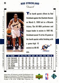 1998-99 SP Authentic #90 Rod Strickland Back
