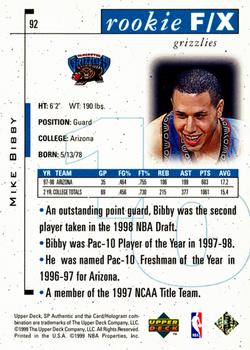 1998-99 SP Authentic #92 Mike Bibby Back
