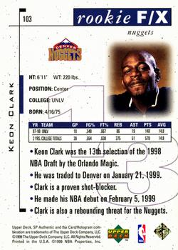 1998-99 SP Authentic #103 Keon Clark Back
