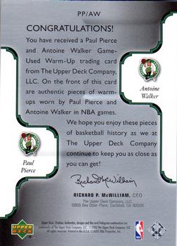 2002-03 Upper Deck Ovation - Authentics Warm-Ups Dual #PP/AW Paul Pierce / Antoine Walker Back