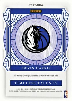 2020-21 Panini National Treasures - Timeless Talents Signatures #TT-DHA Devin Harris Back
