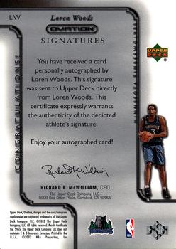 2002-03 Upper Deck Ovation - Signatures #LW Loren Woods Back