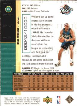1998-99 SPx Finite #63 Brian Williams Back