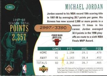 1998-99 SPx Finite #181 Michael Jordan Back