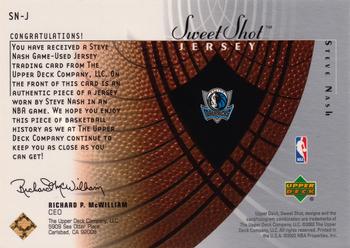 2002-03 Upper Deck Sweet Shot - Jerseys #SN-J Steve Nash Back
