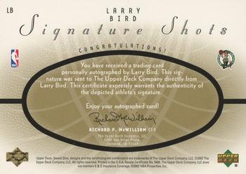 2002-03 Upper Deck Sweet Shot - Signature Shots #LB Larry Bird Back