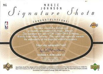 2002-03 Upper Deck Sweet Shot - Signature Shots #MG Magic Johnson Back
