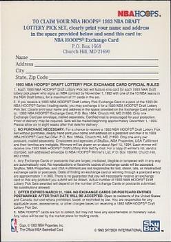 1993-94 Hoops - '93 NBA Draft Lottery Pick Redemption #NNO Exchange Card Back