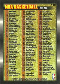 1998-99 Topps #110 Checklist: 1-110 and Inserts Back