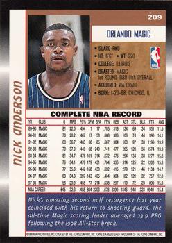 1998-99 Topps #209 Nick Anderson Back