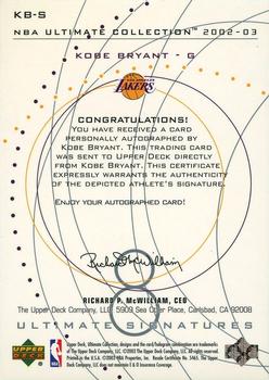 2002-03 Upper Deck Ultimate Collection - Signatures #KB-S Kobe Bryant Back