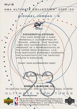 2002-03 Upper Deck Ultimate Collection - Signatures #MJ-S Michael Jordan Back
