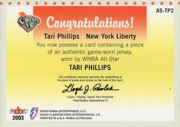 2003 Ultra WNBA - All-Star Review Material #AS-TP2 Tari Phillips Back