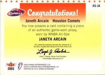 2003 Ultra WNBA - All-Star Review Material #AS-JA Janeth Arcain Back