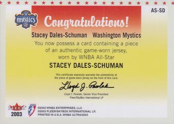 2003 Ultra WNBA - All-Star Review Material #AS-SD Stacey Dales-Schuman Back