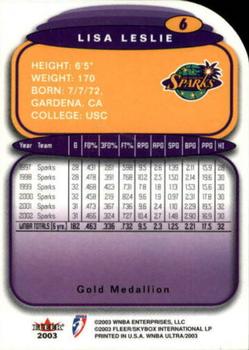2003 Ultra WNBA - Gold Medallion #6 Lisa Leslie Back