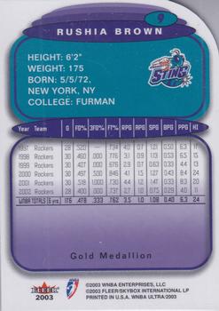 2003 Ultra WNBA - Gold Medallion #9 Rushia Brown Back