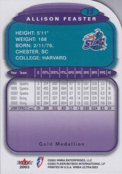 2003 Ultra WNBA - Gold Medallion #12 Allison Feaster Back