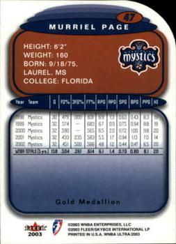 2003 Ultra WNBA - Gold Medallion #47 Murriel Page Back
