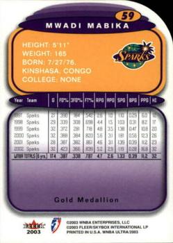 2003 Ultra WNBA - Gold Medallion #59 Mwadi Mabika Back
