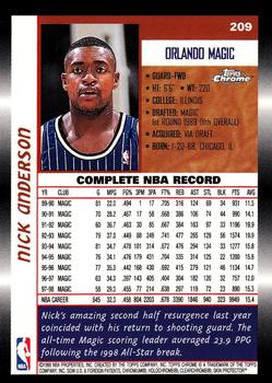 1998-99 Topps Chrome #209 Nick Anderson Back