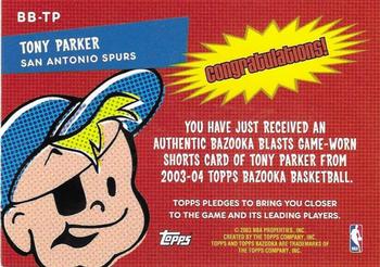 2003-04 Bazooka - Blasts #BB-TP Tony Parker Back