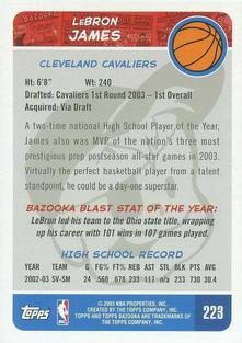 2003-04 Bazooka - Mini #223b LeBron James Back