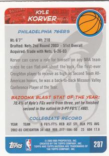 2003-04 Bazooka - Mini #237 Kyle Korver Back