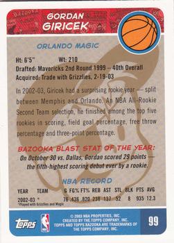 2003-04 Bazooka - Gold #99 Gordan Giricek Back