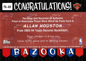 2003-04 Bazooka - Piece of Americana #PA-AH Allan Houston Back