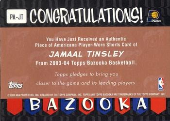 2003-04 Bazooka - Piece of Americana #PA-JT Jamaal Tinsley Back