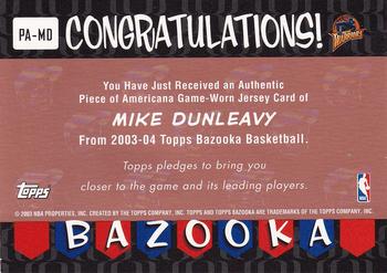 2003-04 Bazooka - Piece of Americana #PA-MD Mike Dunleavy Back