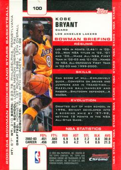2003-04 Bowman - Chrome #100 Kobe Bryant Back