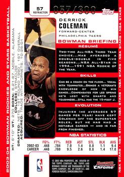 2003-04 Bowman - Chrome Refractors #57 Derrick Coleman Back