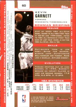 2003-04 Bowman - Gold #60 Kevin Garnett Back