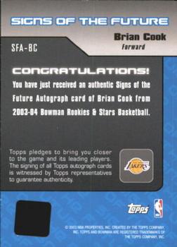 2003-04 Bowman - Signs of the Future #SFA-BC Brian Cook Back