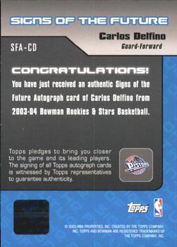 2003-04 Bowman - Signs of the Future #SFA-CD Carlos Delfino Back