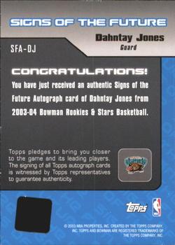 2003-04 Bowman - Signs of the Future #SFA-DJ Dahntay Jones Back