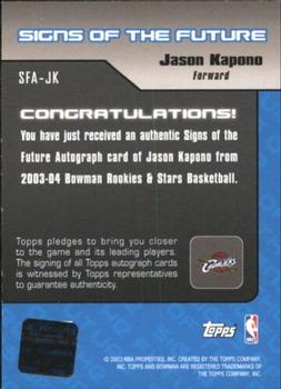 2003-04 Bowman - Signs of the Future #SFA-JK Jason Kapono Back