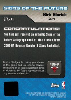 2003-04 Bowman - Signs of the Future #SFA-KH Kirk Hinrich Back