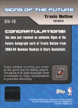 2003-04 Bowman - Signs of the Future #SFA-TO Travis Outlaw Back