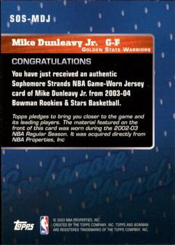 2003-04 Bowman - Sophomore Strands #SOS-MD Mike Dunleavy Jr. Back