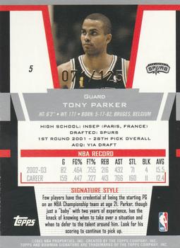 2003-04 Bowman Signature - Foil #5 Tony Parker Back